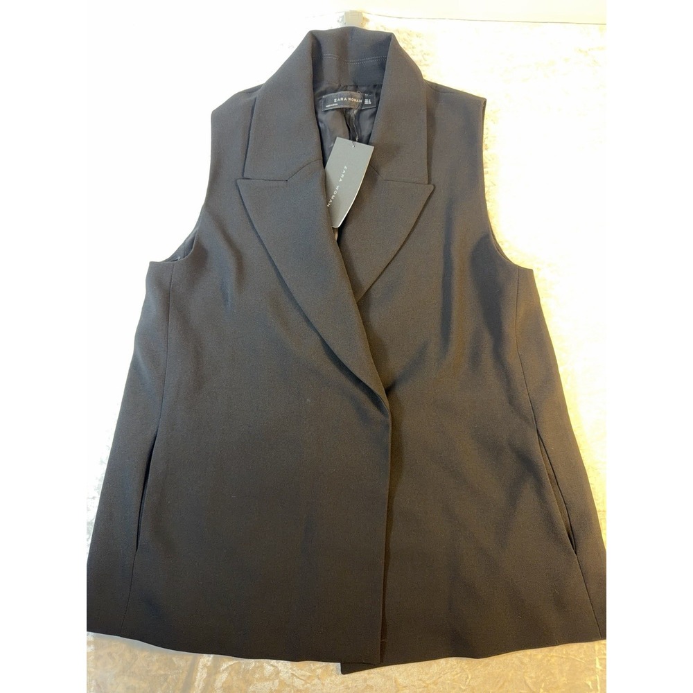 Zara Woman Black Longline Vest Blazer Womens M NWT Belted Sleeveless Tailored